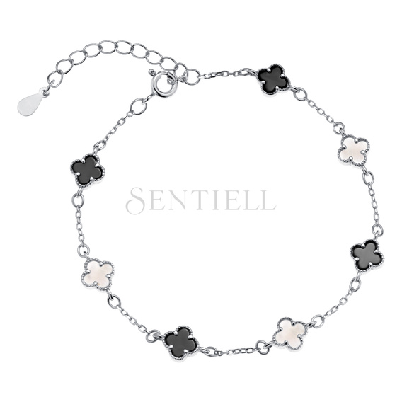 Silver (925) bracelet with black onyx and mother of pearl - quatrefoil