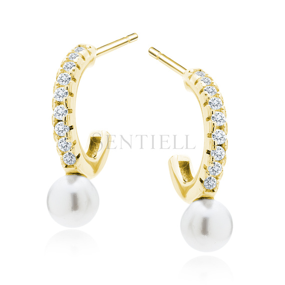 Silver (925) pearl gold-plated earrings with zirconias