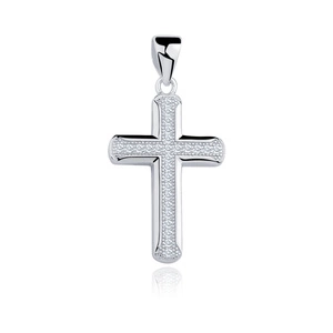 Silver (925) pendant cross with two rows of zirconia