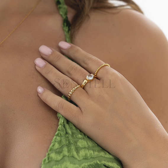 Anillo de plata de ley 925 chapado en oro con circonita cúbica blanca redonda