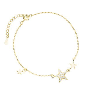 Pulsera de plata de ley 925 chapada en oro - estrellas con circonitas blancas