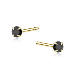 Silver (925) gold-plated earrings round black zirconia diameter 3mm