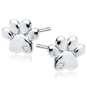 Pendientes de plata de ley 925 - huella de perro / gato con circonita blanca