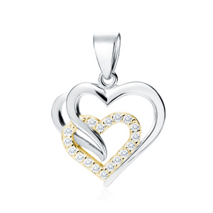 Silver (925) gold-plated pendant triple heart with white zirconia