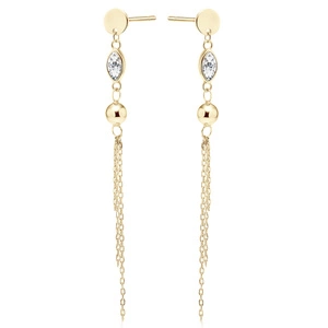 Silver (925) gold-plated earrings with white zirconia, ball and chains