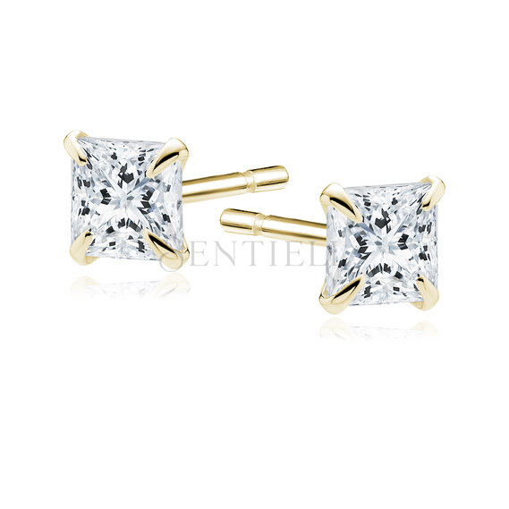 Silver (925) gold-plated earrings white zirconia 3 x 3mm square