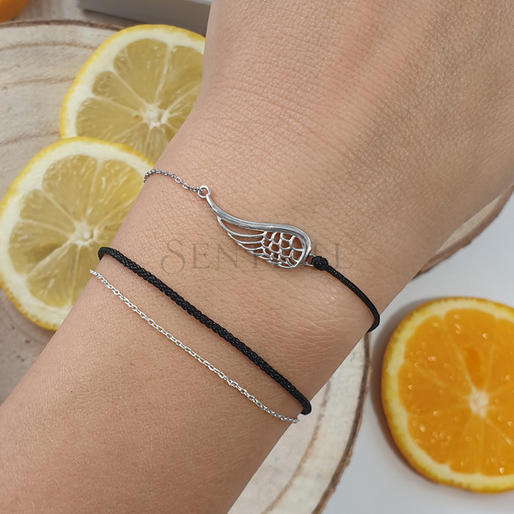 Silver (925) bracelet with black cord - wing