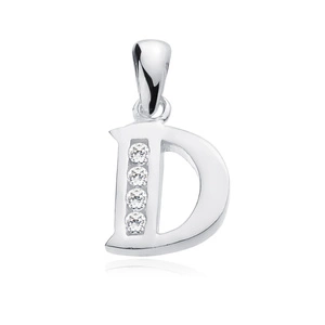 Silver (925) pendant white zirconia - letter D