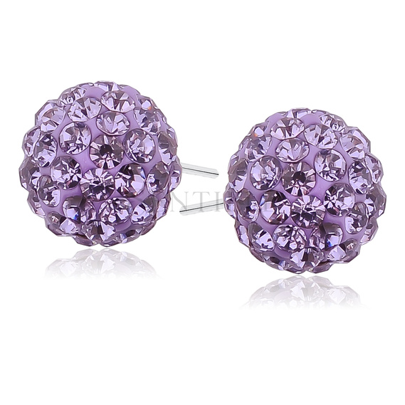 Silver (925) Earrings disco ball 12mm violet