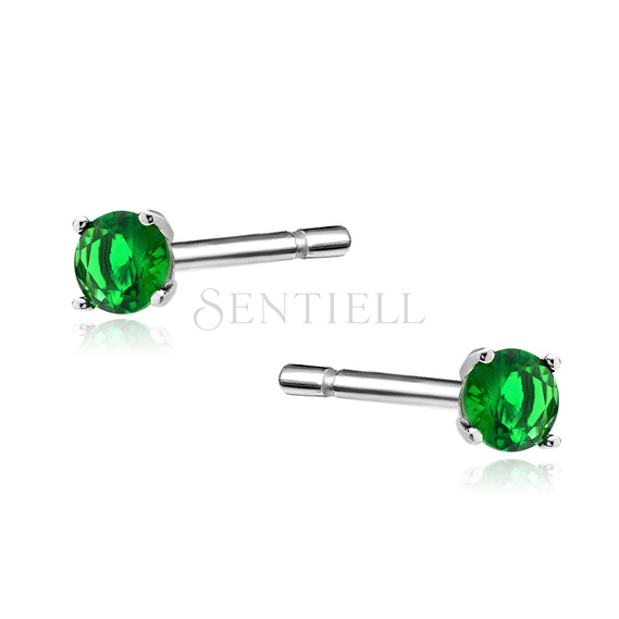 Silver (925) rhodium-plated earrings green zirconia 3mm round