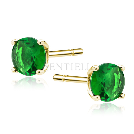 Silver (925) gold-plated earrings round green zirconia diameter 6mm