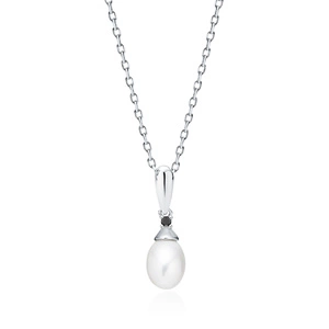 Silver (925) necklace with pearl and black zirconia