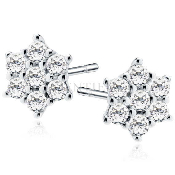 Silver (925) flower earrings with zirconia