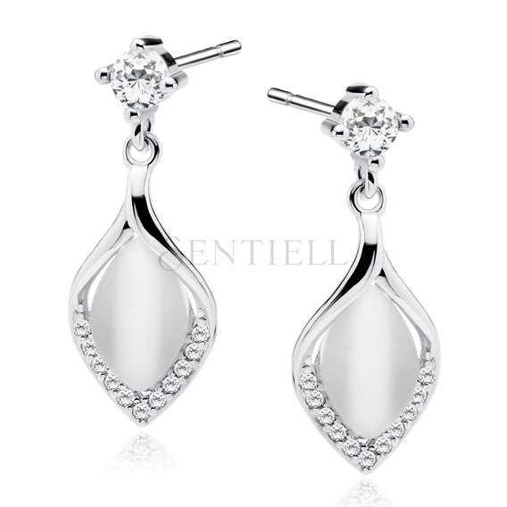 Silver (925) earrings with white zirconias and ulexite