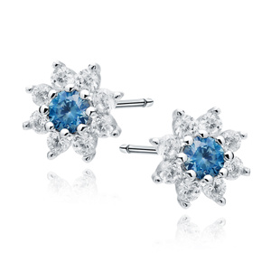 Silver (925) earings - flower with sapphire zirconia