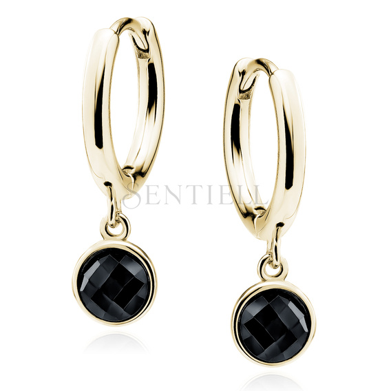 Pendientes aro de plata de ley 925 chapados en oro con circonitas negras