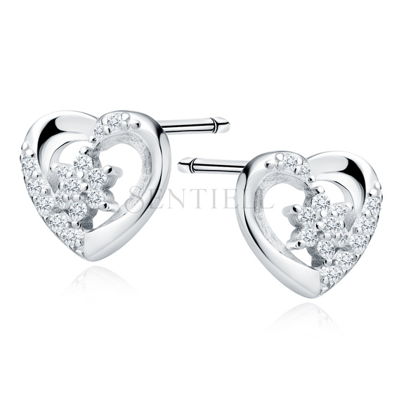 Silver (925) heart earrings with zirconia