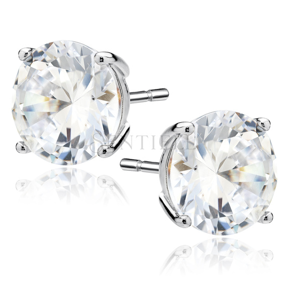 Silver (925) earrings round white zirconia diameter 10mm