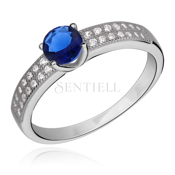 Silver (925) ring with sapphire & white zirconia