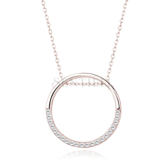 Silver (925) necklace - cirlce with zirconia, rose gold-plated