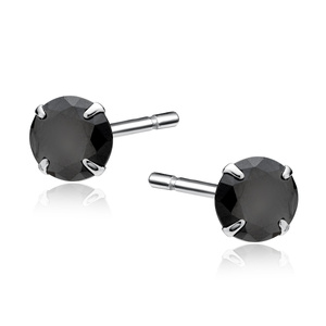 Silver (925) earrings round black zirconia diameter 6mm