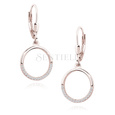 Silver (925) Earrings - cirlce with white zirconia, rose gold-plated