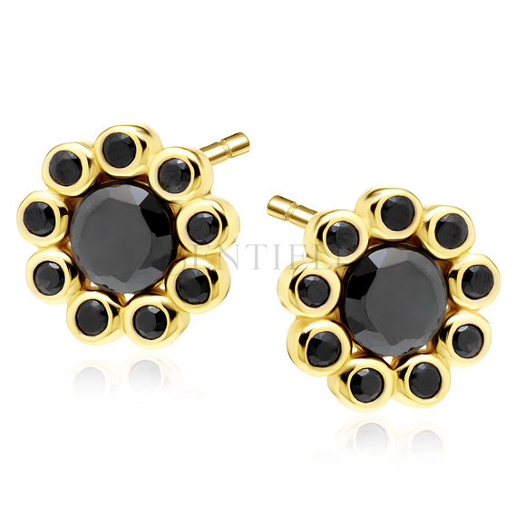 Silver (925) gold-plated earrings with black zirconia