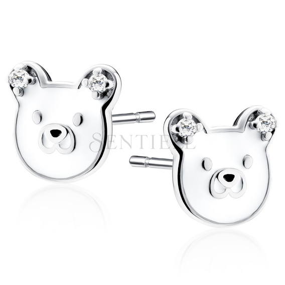 Silver (925) enameled earrings - bears with white zirconias