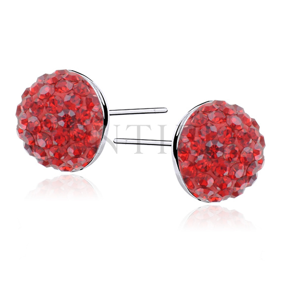 Silver (925) earrings red half ball 