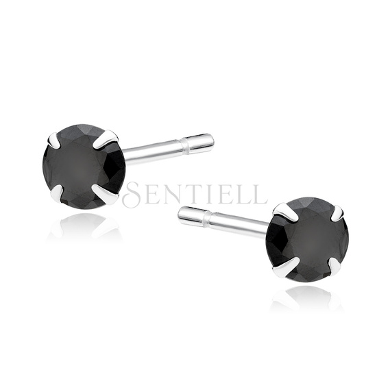 Silver (925) earrings round black zirconia diameter 5mm