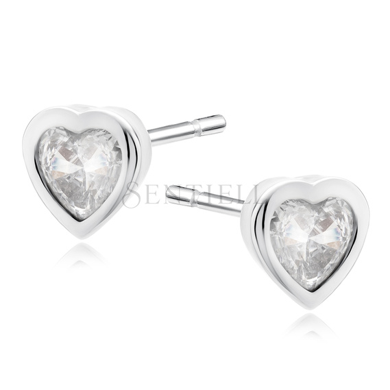 Silver (925) earrings white zirconia hearts