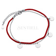 Silver (925) bracelet with red cord and circles on chain