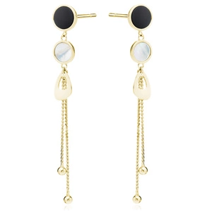 Silver (925) gold-plated earings - chains with balls, black onyx, mother of pearl