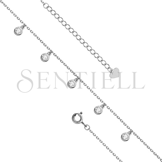 Silver (925) anklet - adjustable size - round pendant with zirconia