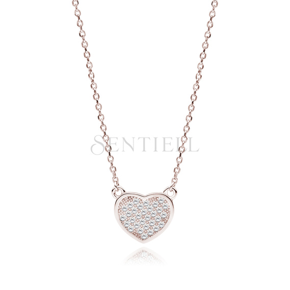 Silver (925) rose gold -plated necklace - heart with white zirconias