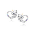 Silver (925) heart earrings - unicorn with various zirconias and sapphire eye