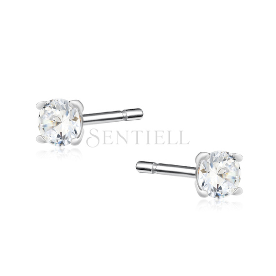 Silver (925) earrings white zirconia 3mm round