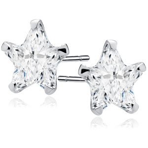 Silver (925) earrings white zirconia 8 x 8mm stars