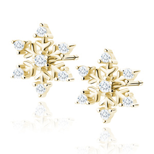 Silver (925) elegant gold-plated earrings - snowflakes with zirconias