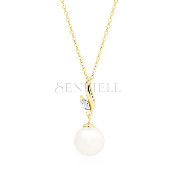 Silver (925) gold-plated necklace pearl with white zirconia