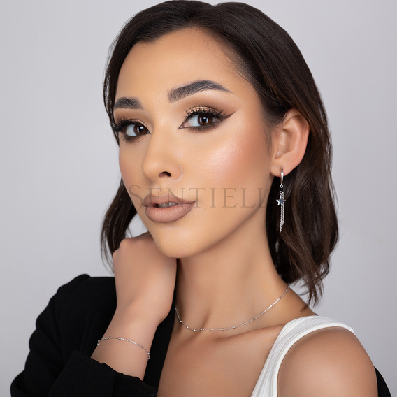 Pulsera de plata de ley 925 tipo ancla facetada Ø 0,30 rodiada con bolas