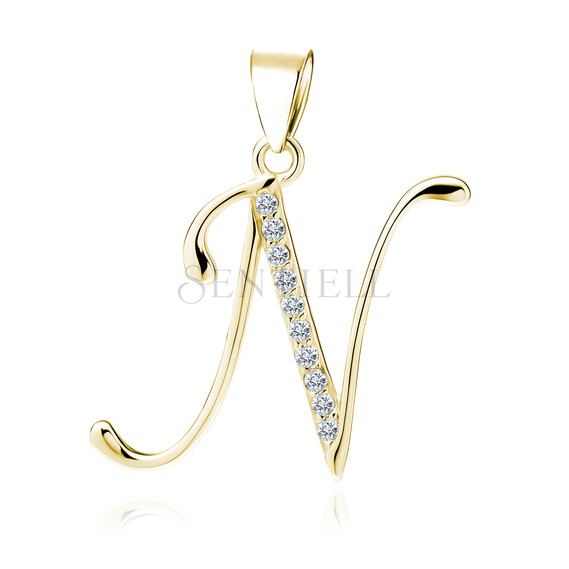 Silver (925) gold-plated pendant white zirconias - letter N