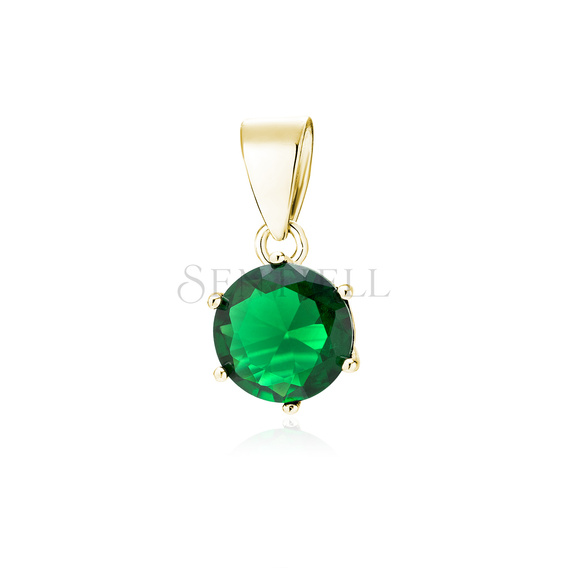 Colgante redondo de plata de ley 925 chapado en oro con circonita verde diámetro - 6 mm