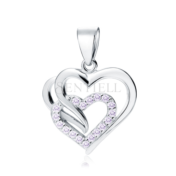 Silver (925) triple heart pendant with lavender zirconia