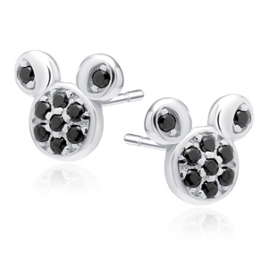 Silver (925) earrings mouse with black zirconias
