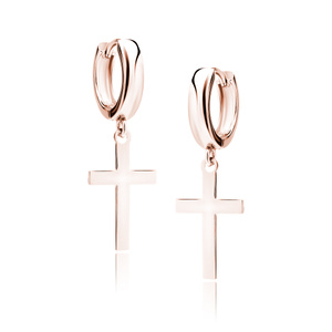 Silver (925) rose gold-plated earrings - circle with cross