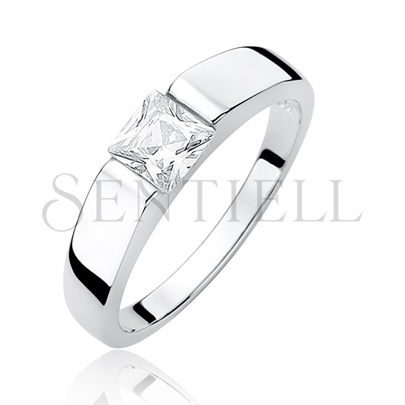 Silver (925) ring with white square zirconia