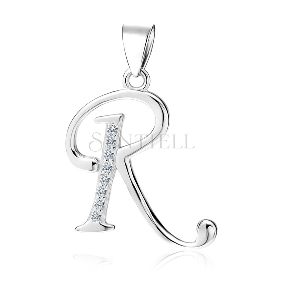 Silver (925) pendant with white zirconias - letter R