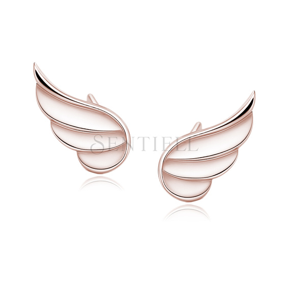 Silver (925) earrings - rose gold-plated wings
