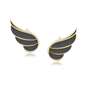 Silver (925) gold-plated earrings - wings with black enamel